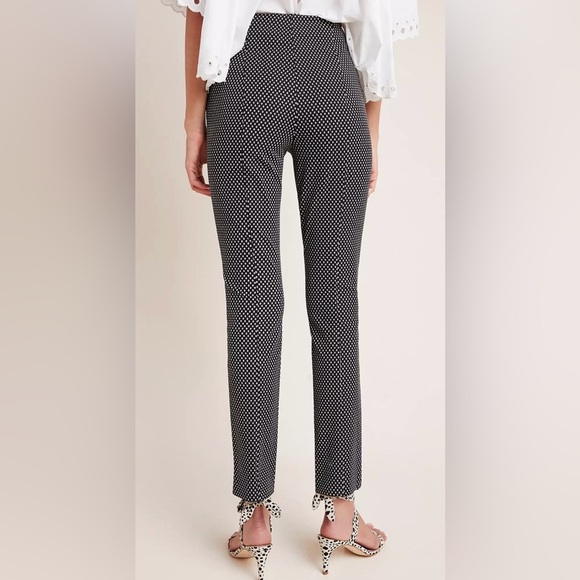 ANTHROPOLOGIE The Essential Slim Trousers Ankle Black White Polka Dot Size 2 - Picture 3 of 14